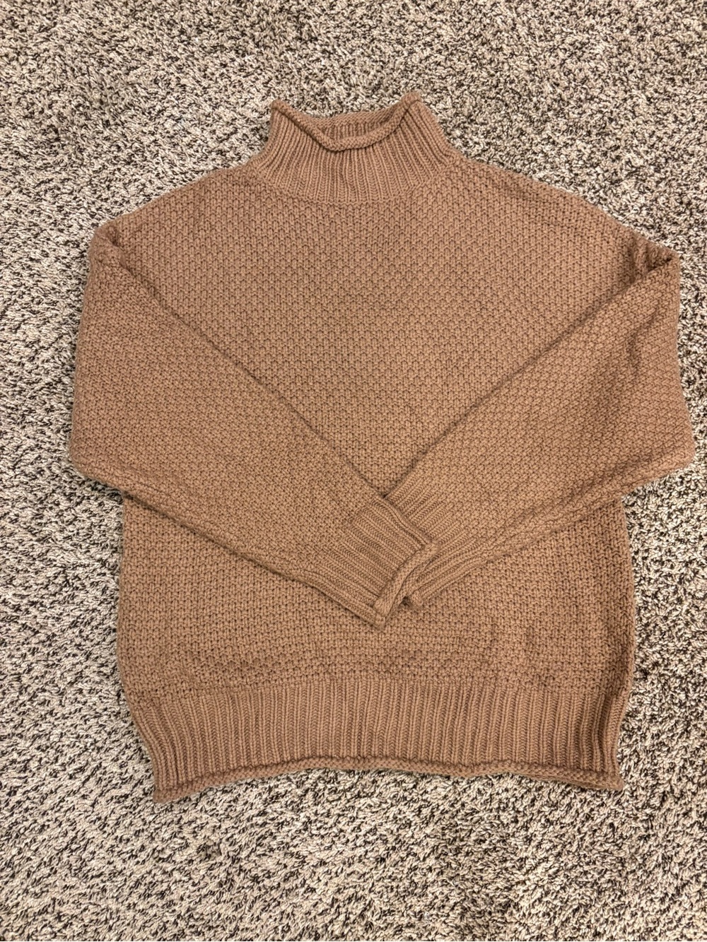Women’s Camel Turtleneck Knit Sweater - Ribbed Collar